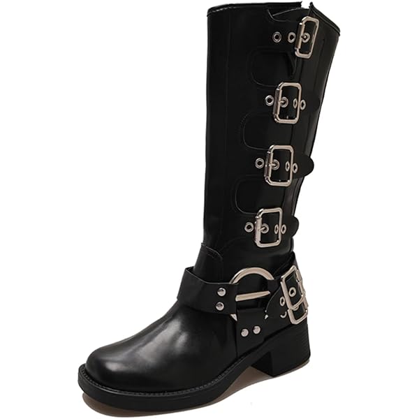 【ACLENT】Round buckle long boots aclent Round buckle long boots